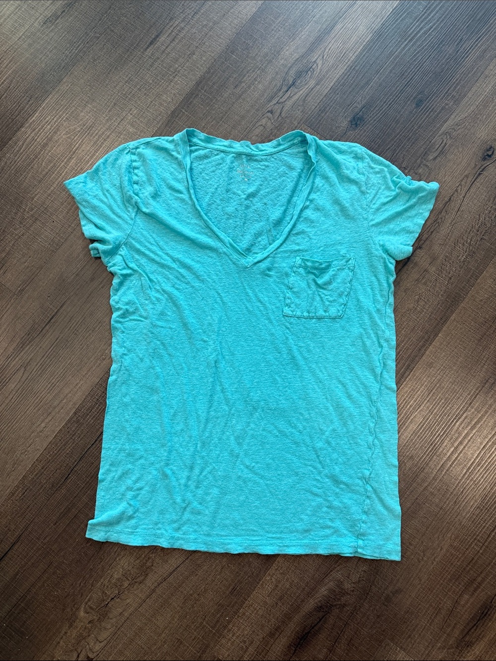 J. Crew Linen V-Neck Pocket Tee - Aqua